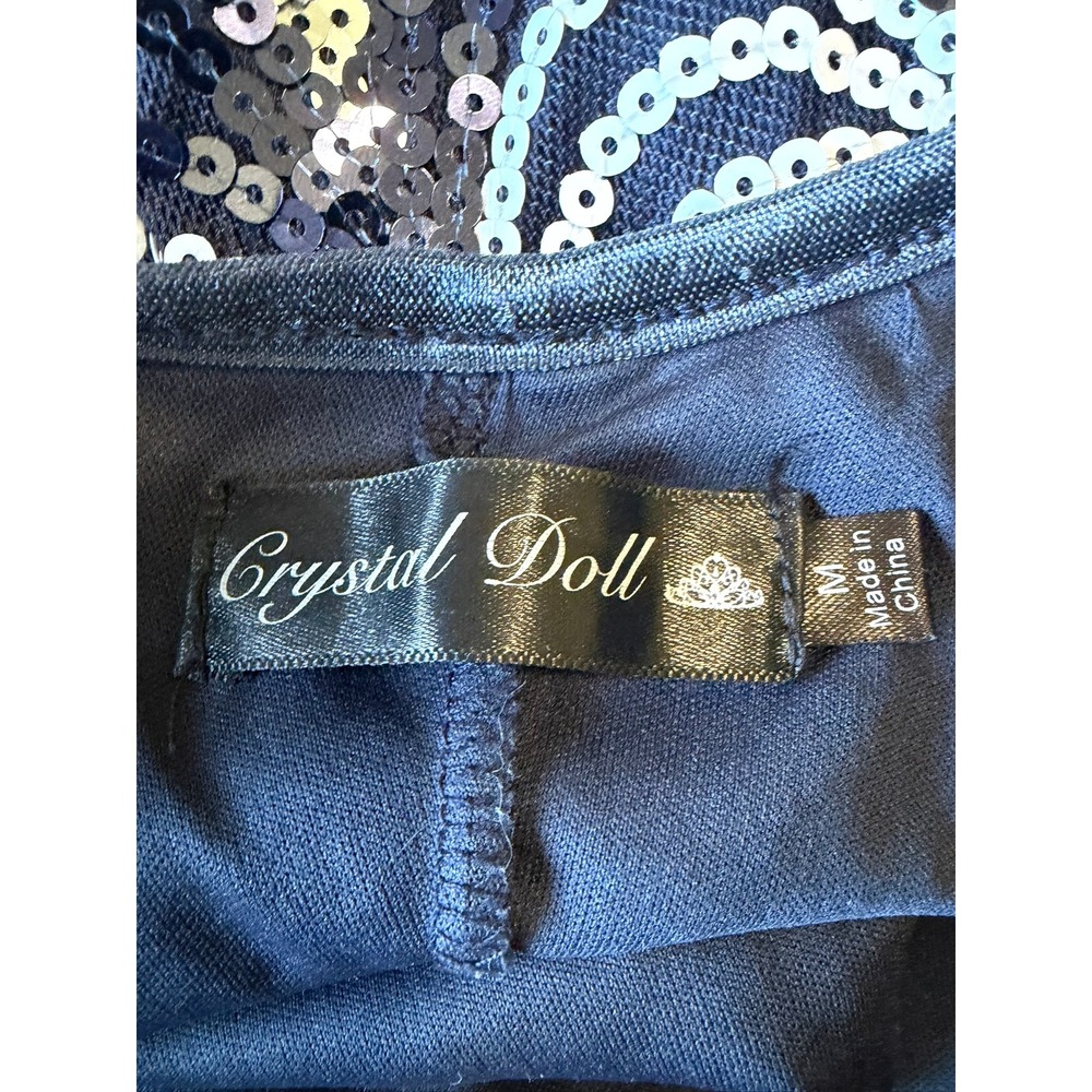 Crystal Doll Sequin Bodycon Dress Black Gold Silver Scallop Wave Mini Medium - Picture 3 of 3